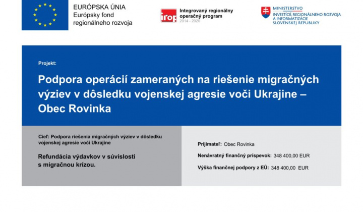 1. fotografia fotogalérie Podpora operácií zameraných na riešenie migračných výziev v dôsledku vojenskej agresie voči Ukrajine – Obec Rovinka - foto