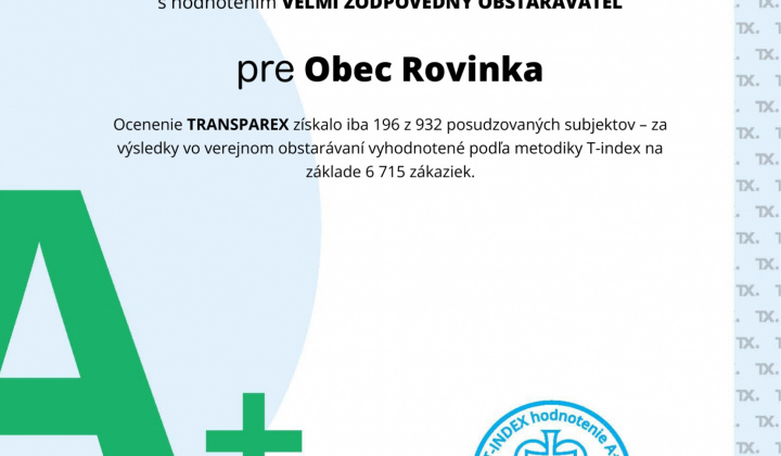 1. fotografia fotogalérie Aktuality / Obc Rovinka získala prestížne ocenenie Zodpovedný obstarávateľ 2025 - foto